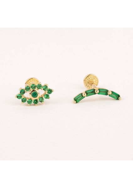 14 Ayar Altın Yeşil Taşlı Göz Minimal Tragus Piercing