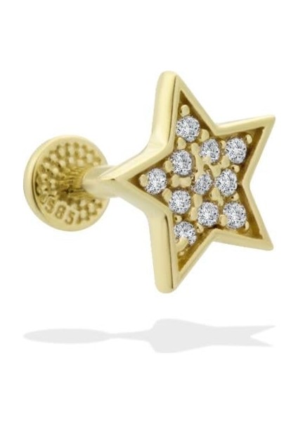 14 Ayar Altın Taşlı Yıldız Motifli Tragus Piercing