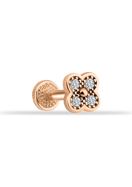 14 Ayar Altın Çiçek Minimal Tragus Piercing