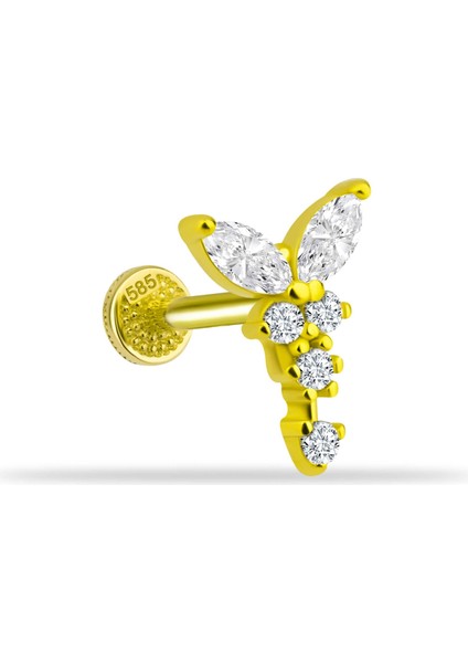 14 Ayar Altın Parıltı Kelebek Minimal Tragus Piercing