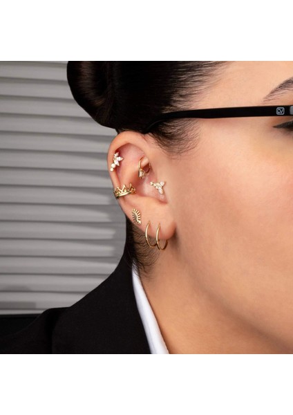 14 Ayar Altın Parıltı Kelebek Minimal Tragus Piercing