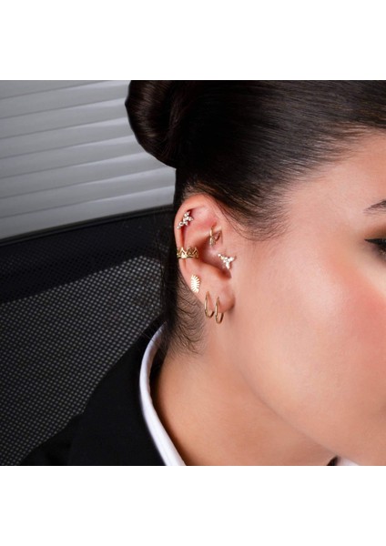 14 Ayar Altın Parıltı Kelebek Minimal Tragus Piercing