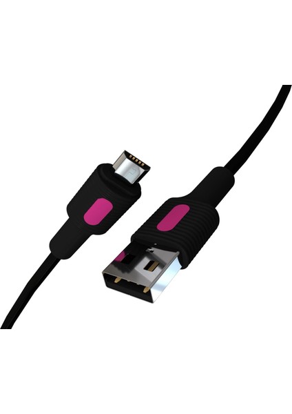 Coral Micro USB Hızlı Şarj Kablosu (Siyah + Fuşya/siyah Uç) (120 Cm)