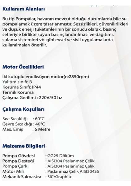 HMC145-6SH Yatay Milli Çok Kademeli Pompa indirimleri