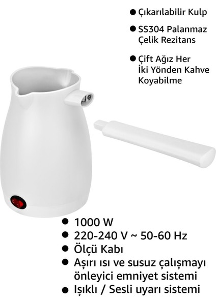 Caffeen Türk Kahvesi Makinesi Elektrikli Cezve Beyaz fiyatları