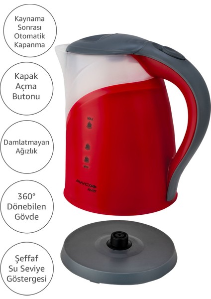 River Su Isıtıcı Kettle Gizli Rezistans 1.7 Lt Kırmızı