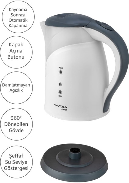 River Su Isıtıcı Kettle Gizli Rezistans 1.7 Lt Beyaz modelleri