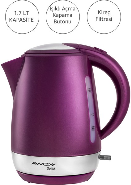 Solid Gizli Rezistans Su Isıtıcı Kettle Mürdüm fiyatları