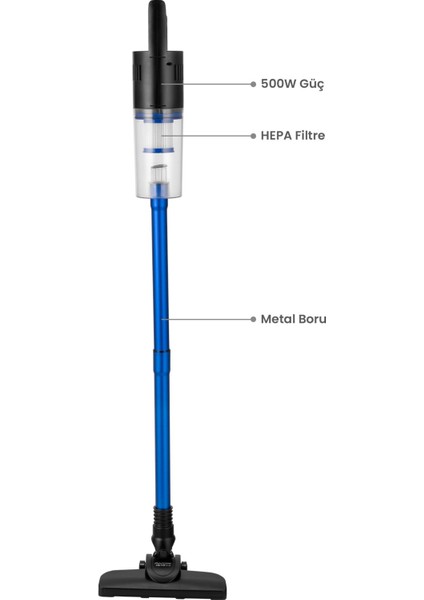 Neto Vc10 Hepa Filtre 1 Lt Toz Hazneli Dik Pratik Süpürge 500w Çelik Boru Mavi