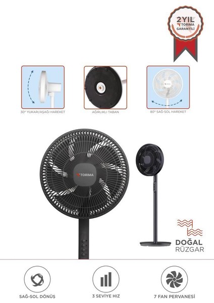 Sf-01 Siyah Ayarlanabilir Ayaklı 14'' Inc 45W 3 Kademeli 7 Pervaneli Vantilatör Fan