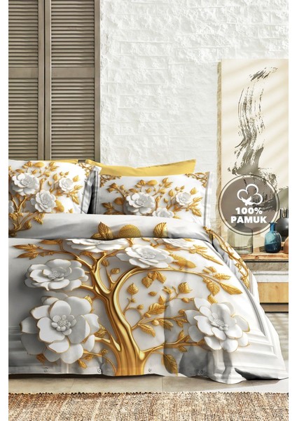 %100 Pamuk Ranforce Çeyizlik Luxury 5d Dijital Çift Kişilik Nevresim Takımı Dore fiyatları