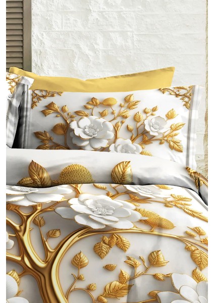 %100 Pamuk Ranforce Çeyizlik Luxury 5d Dijital Çift Kişilik Nevresim Takımı Dore fırsatları