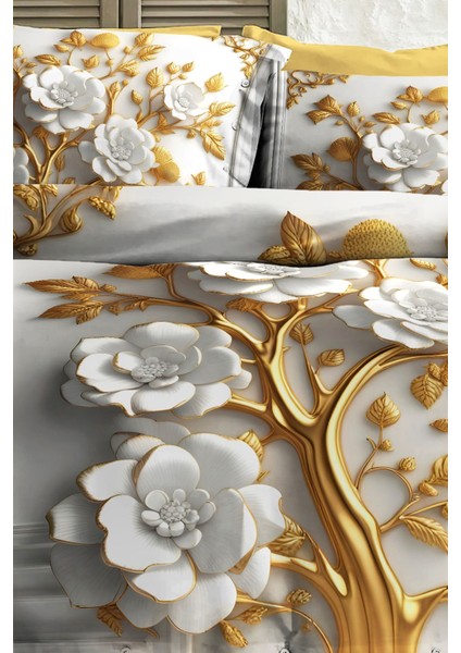 %100 Pamuk Ranforce Çeyizlik Luxury 5d Dijital Çift Kişilik Nevresim Takımı Dore indirimleri