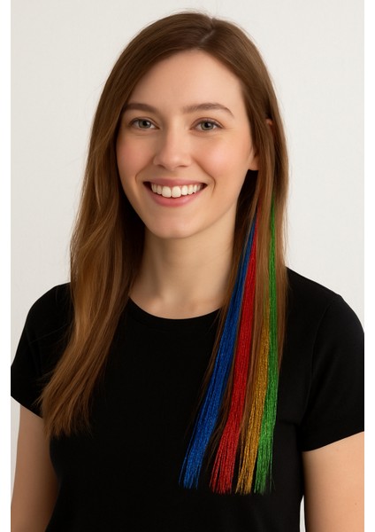 Simli Renkli Takma Saç postiş Saçlı Mandallı Toka 6'lı