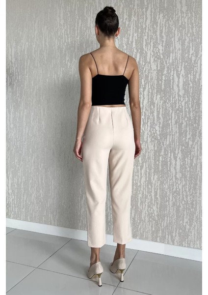 Ön Çimalı Bel Lastikli Kadın Dar Paça Pantolon P-00017669