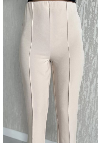 Ön Çimalı Bel Lastikli Kadın Dar Paça Pantolon P-00017669