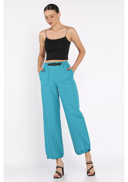 Bel ve Paça Lastikli Kadın Paraşüt Pantolon P-00017661