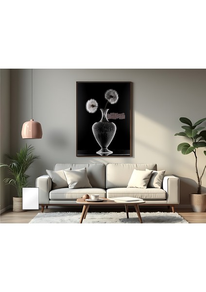 Metal Çerçeveli Gerçek Camlı Tablo Cam Vazo ve Karahindiba Çiçeği fiyatları