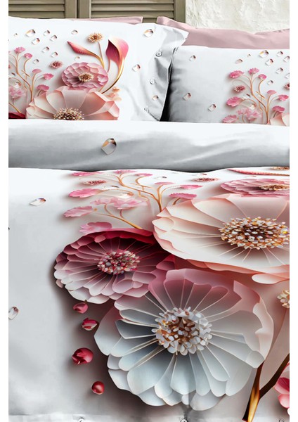 %100 Pamuk Ranforce Çeyizlik Luxury 5d Dijital Çift Kişilik Nevresim Takımı Sakura fırsatları