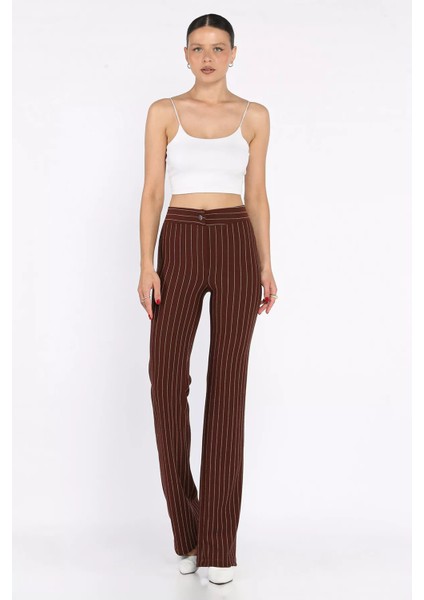 Kadın Çizgi Desenli Boru Paça Pantolon P-00017667
