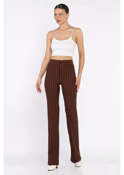 Kadın Çizgi Desenli Boru Paça Pantolon P-00017667