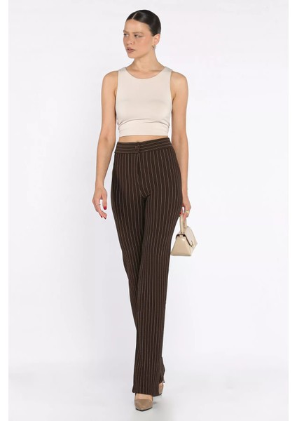 Kadın Çizgi Desenli Boru Paça Pantolon P-00017667
