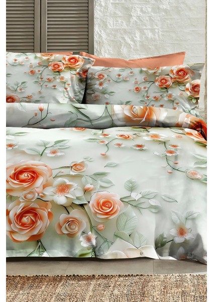 %100 Pamuk Ranforce Çeyizlik Luxury 5d Dijital Çift Kişilik Nevresim Takımı Salmon Flowers fiyatları