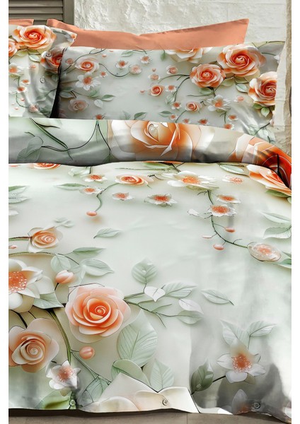 %100 Pamuk Ranforce Çeyizlik Luxury 5d Dijital Çift Kişilik Nevresim Takımı Salmon Flowers modelleri