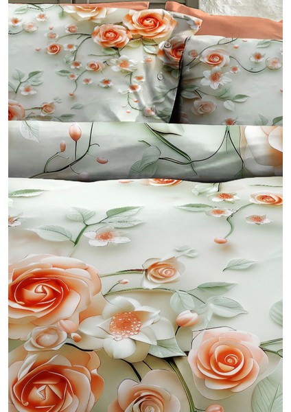 %100 Pamuk Ranforce Çeyizlik Luxury 5d Dijital Çift Kişilik Nevresim Takımı Salmon Flowers fırsatları