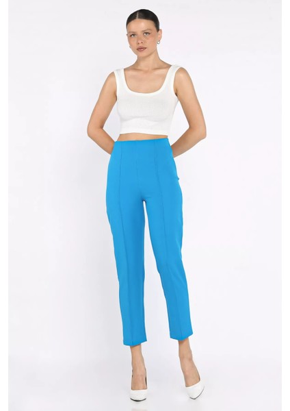 Ön Çimalı Bel Lastikli Kadın Dar Paça Pantolon P-00017669