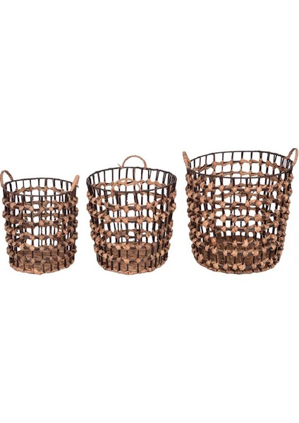 Dekoratif Water Hyacinth Genel Kullanım Hasır Sepet 3'lü Takım Set