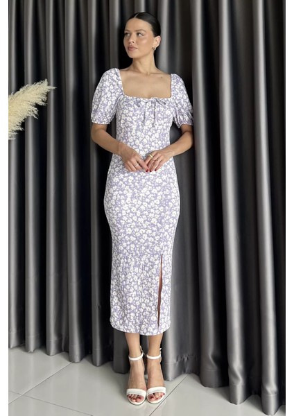 Yırtmaçlı Balon Kol Kadın Desenli Elbise P-00017683 fiyatları