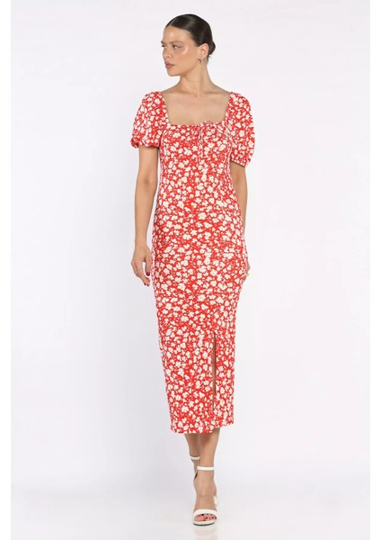 Yırtmaçlı Balon Kol Kadın Desenli Elbise P-00017683 fiyatları