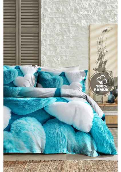 %100 Pamuk Ranforce Çeyizlik Luxury 5d Dijital Çift Kişilik Nevresim Takımı Hearts Of Fur