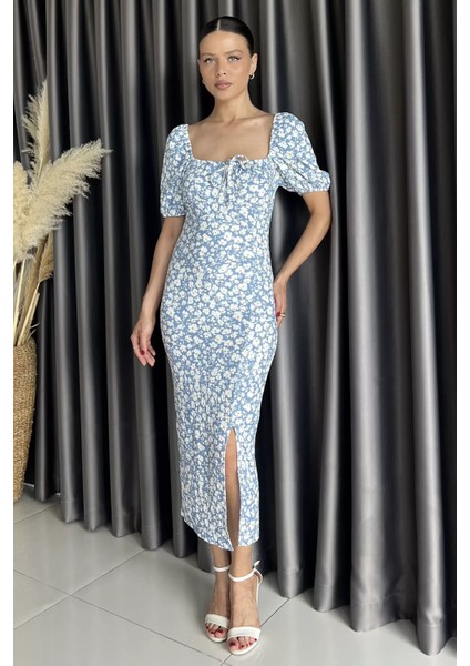 Yırtmaçlı Balon Kol Kadın Desenli Elbise P-00017683 fiyatları