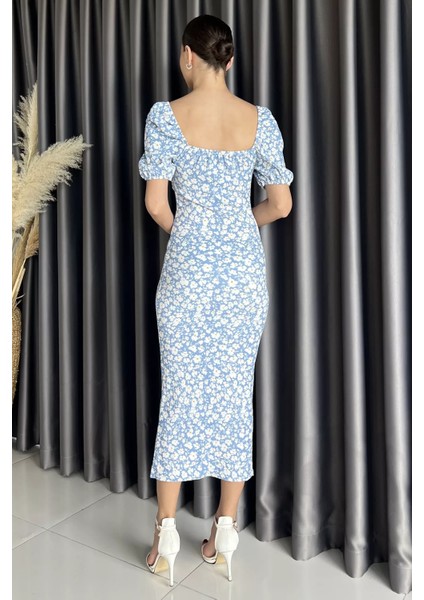 Yırtmaçlı Balon Kol Kadın Desenli Elbise P-00017683 modelleri