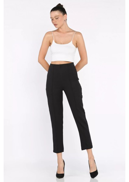 Ön Çimalı Bel Lastikli Kadın Dar Paça Pantolon P-00017669