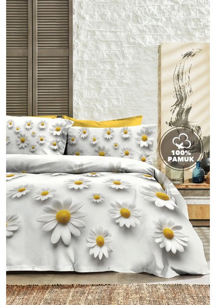 %100 Pamuk Ranforce Çeyizlik Luxury 5d Dijital Çift Kişilik Nevresim Takımı Papatya