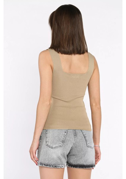 Kare Yaka Askılı Likralı Kadın Triko Bluz P-00017658
