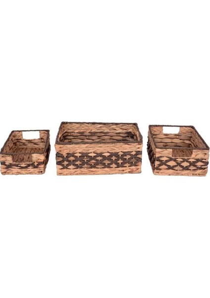 Dekoratif Water Hyacinth / Su Sümbülü Dikdörtgen Sepet 3'lü Takım Set