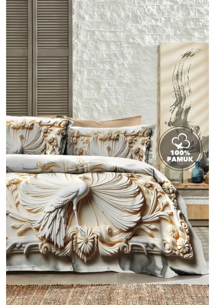 %100 Pamuk Ranforce Çeyizlik Luxury 5d Dijital Çift Kişilik Nevresim Takımı Royal Peacock