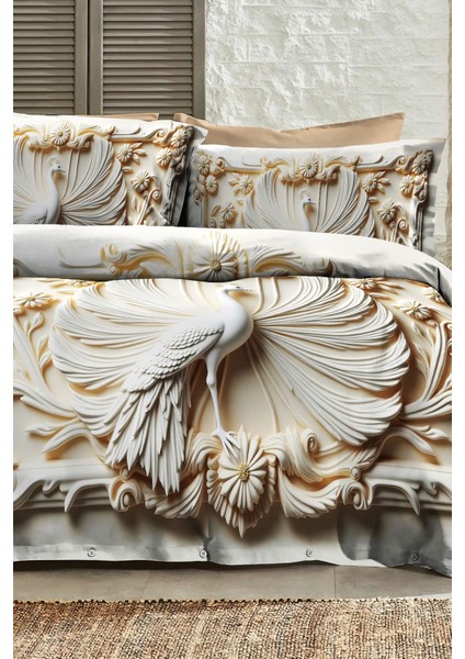 %100 Pamuk Ranforce Çeyizlik Luxury 5d Dijital Çift Kişilik Nevresim Takımı Royal Peacock fiyatları