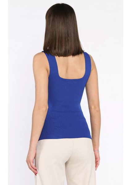 Kare Yaka Askılı Likralı Kadın Triko Bluz P-00017658