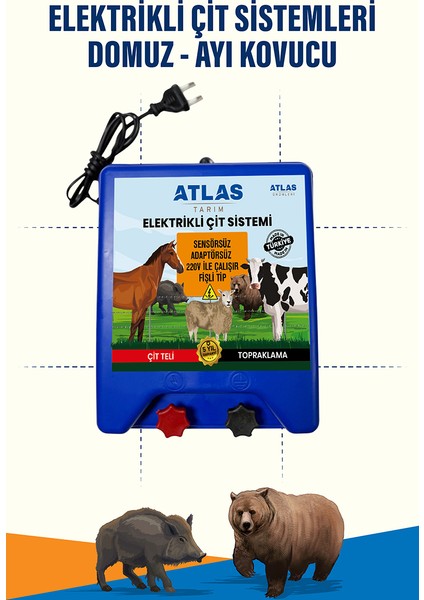 Atlas Elektrikli Çit Cihazı 220V Fişli Tak Çalıştır 30.000 Volt 5 Yıl Garanti