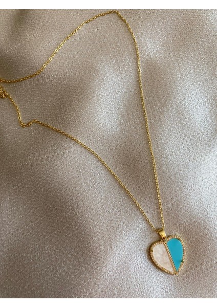 Kalp Model Beyaz Mavi Çelik Gold Kolye fırsatları