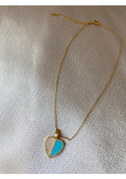 Kalp Model Beyaz Mavi Çelik Gold Kolye indirimleri