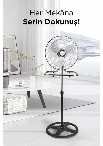 Sf-03 Gümüş Ayarlanabilir 18'' Inc Ayaklı 55W 3 Kademe 3 Pervaneli Vantilatör Fan