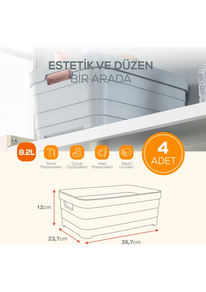 4'lü 8,2 Litre Saklama Kutusu Beyaz