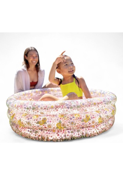 Çiçek Desenli Bebek Havuzu 86X25CM, 3 Boğum, Pembe, Eğlenceli ve Rahat Kullanım