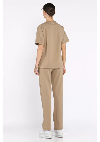 Kadın Nakış Detaylı Bisiklet Yaka Tişört Pantolon Ikili Takım P-00017613 modelleri